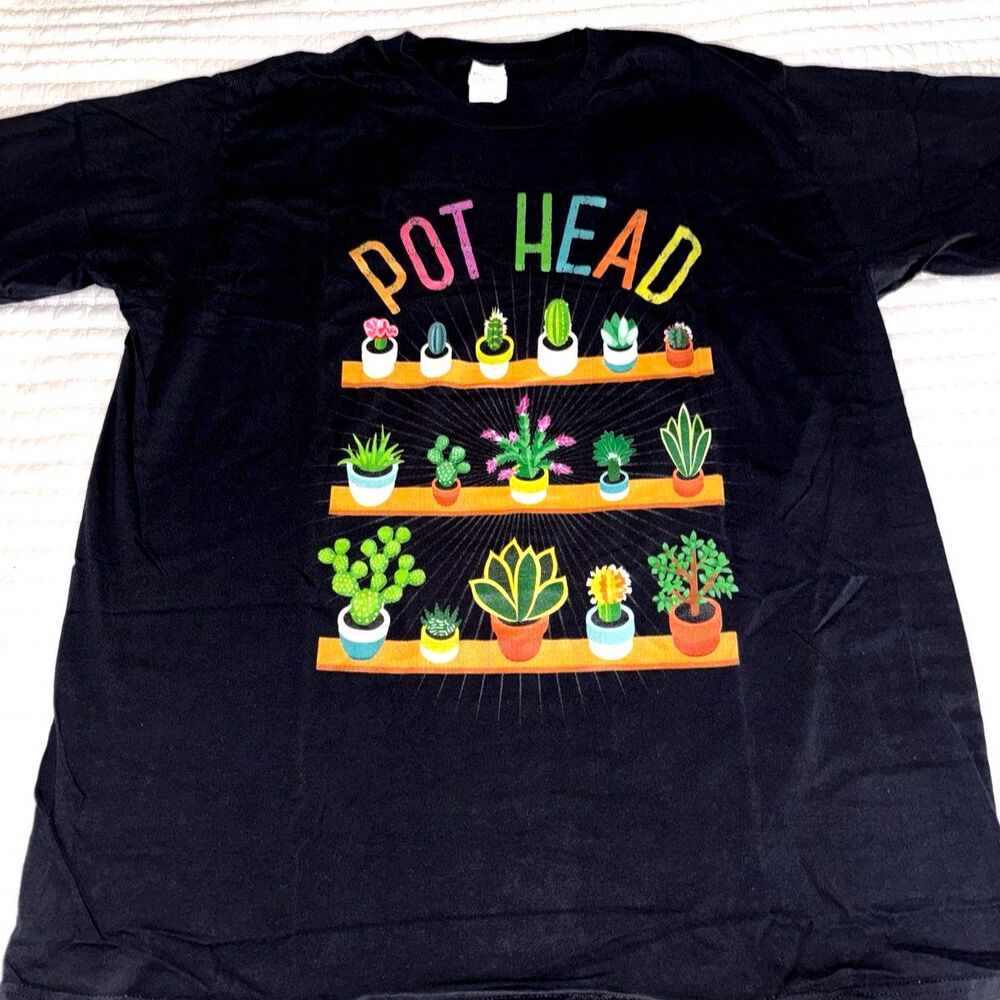 Pot Head Black Graphic Shirt 2XL Gardening Plant Lover Cactus
